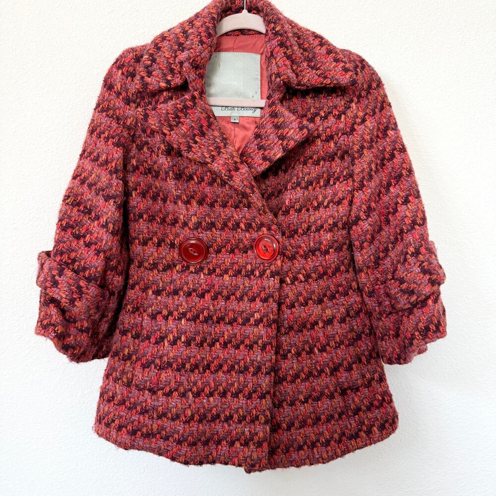 Beth Bowley Wool Mohair Alpaca Tweed Peacoat‎ Burgundy Pink Vintage USA Size 6